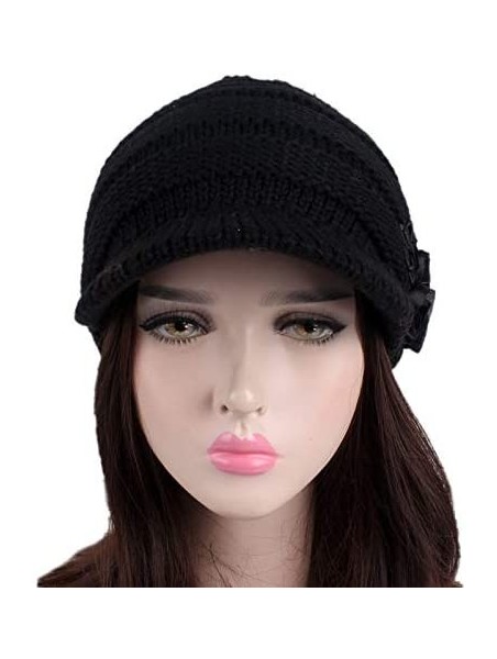 Skullies & Beanies Women Cable Knit Winter Warm Beanie Hats Newsboy Cap Visor with Sequined Flower - Red - C418M69MCHZ $14.11