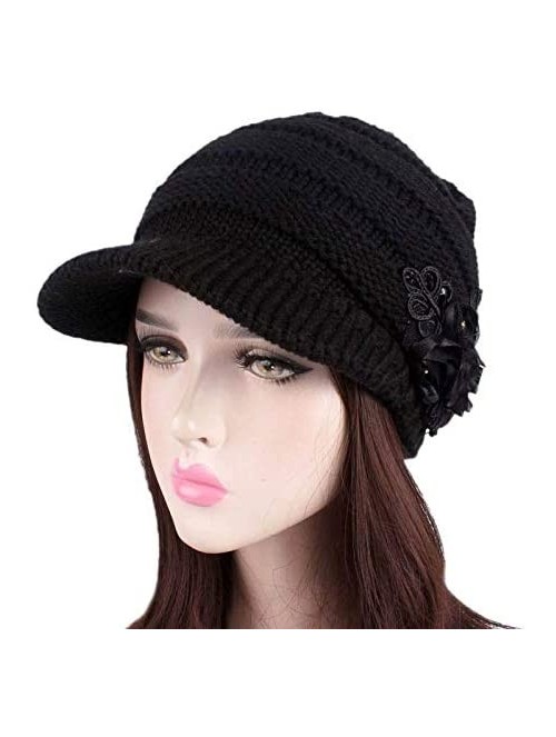 Skullies & Beanies Women Cable Knit Winter Warm Beanie Hats Newsboy Cap Visor with Sequined Flower - Red - C418M69MCHZ $14.11