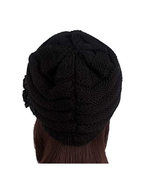 Skullies & Beanies Women Cable Knit Winter Warm Beanie Hats Newsboy Cap Visor with Sequined Flower - Red - C418M69MCHZ $14.11