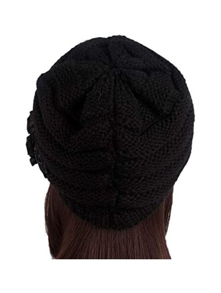 Skullies & Beanies Women Cable Knit Winter Warm Beanie Hats Newsboy Cap Visor with Sequined Flower - Red - C418M69MCHZ $14.11