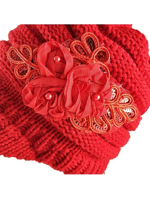 Skullies & Beanies Women Cable Knit Winter Warm Beanie Hats Newsboy Cap Visor with Sequined Flower - Red - C418M69MCHZ $14.11