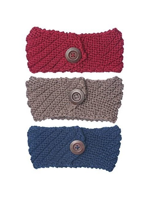 Skullies & Beanies 3 Pack Womens Winter Knit Headband & Hairband Ear Warmer & Beanies - Red-nave-khaki - C918579G0HN $16.87