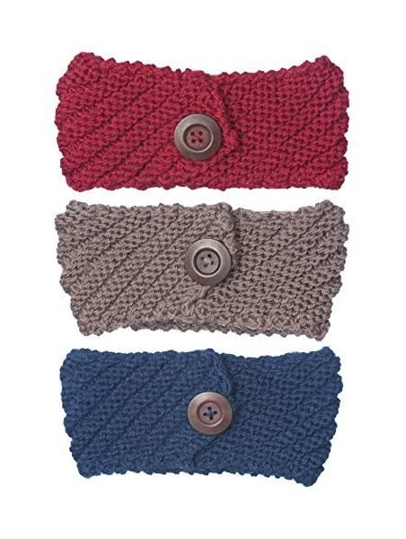 Skullies & Beanies 3 Pack Womens Winter Knit Headband & Hairband Ear Warmer & Beanies - Red-nave-khaki - C918579G0HN $16.87