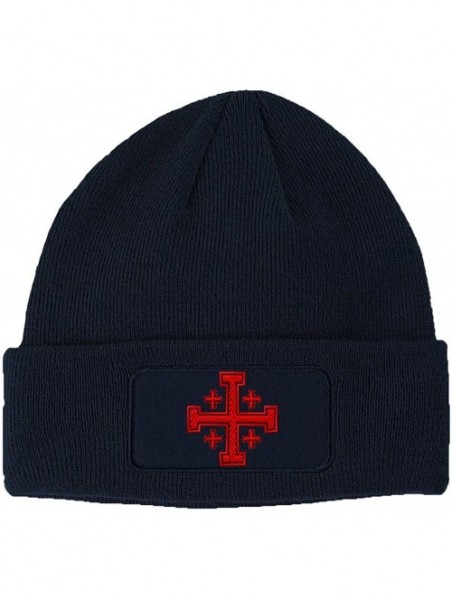 Skullies & Beanies Custom Patch Beanie Jerusalem Cross B Embroidery Skull Cap Hats for Men & Women - Navy - CW186H0K8Q2 $26.38