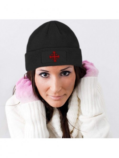 Skullies & Beanies Custom Patch Beanie Jerusalem Cross B Embroidery Skull Cap Hats for Men & Women - Navy - CW186H0K8Q2 $26.38