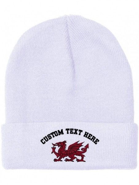 Skullies & Beanies Custom Beanie for Men & Women Wales Flag Dragon Seal Embroidery Skull Cap Hat - White - CB18ZS3QMG0 $14.87