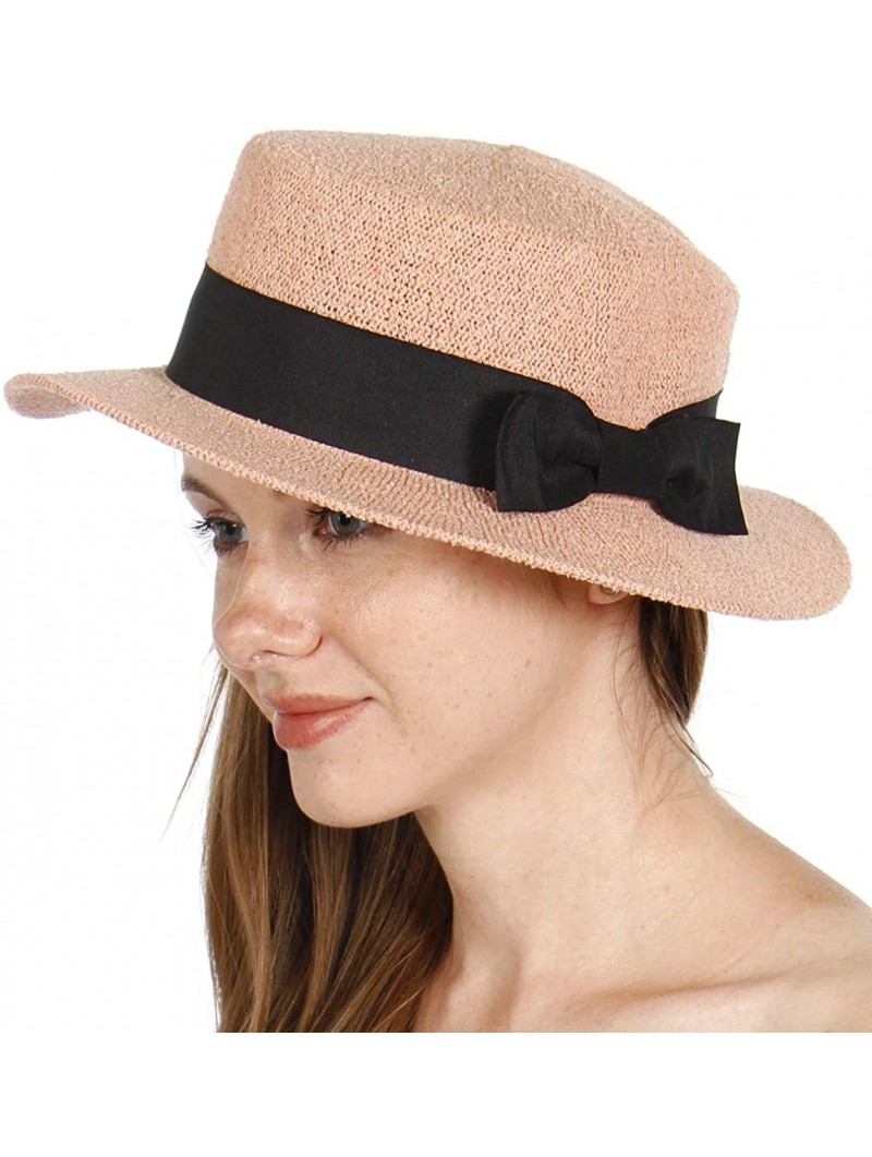 Bucket Hats Summer Beach Sun Boater Hat- Women- 80s 90s Golf Outdoor SPF UPF - Ribbon Coral - C318ER9ZIAE $17.85