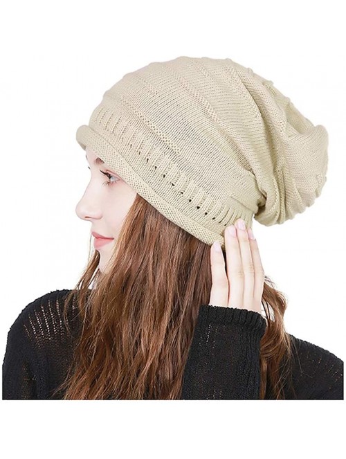 Skullies & Beanies Winter Knit Hat- Slouchy Winter Women Girl Warm Chunky Thin Cable Knit Hat Beanie Skull Cap - Beige - C718...