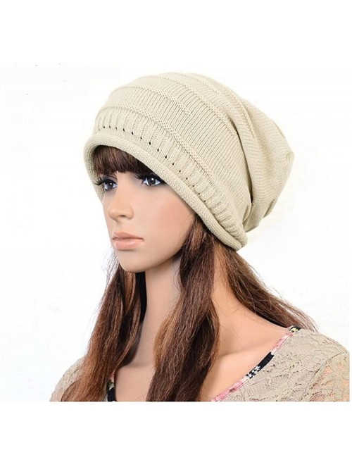 Skullies & Beanies Winter Knit Hat- Slouchy Winter Women Girl Warm Chunky Thin Cable Knit Hat Beanie Skull Cap - Beige - C718...