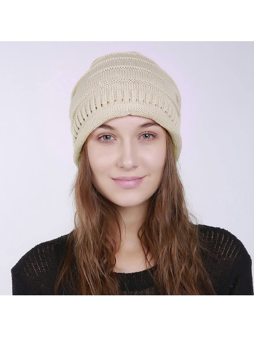 Skullies & Beanies Winter Knit Hat- Slouchy Winter Women Girl Warm Chunky Thin Cable Knit Hat Beanie Skull Cap - Beige - C718...