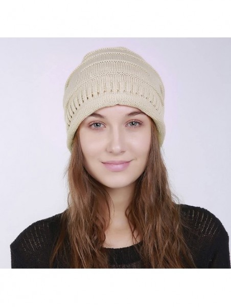 Skullies & Beanies Winter Knit Hat- Slouchy Winter Women Girl Warm Chunky Thin Cable Knit Hat Beanie Skull Cap - Beige - C718...