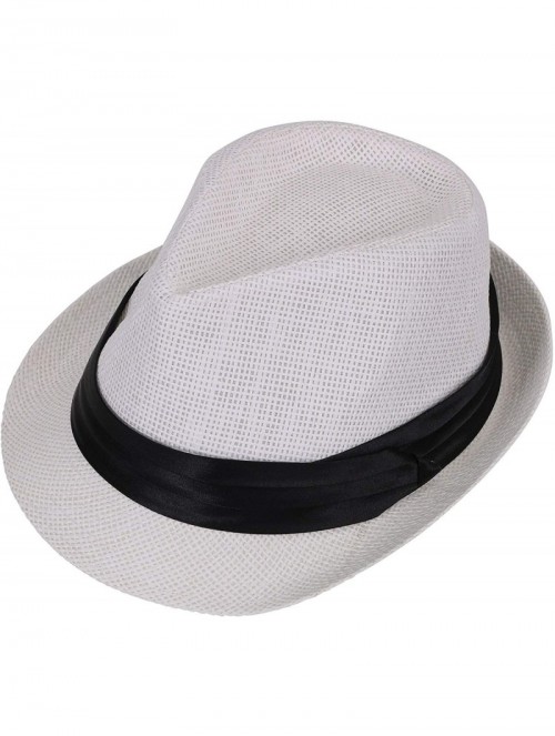 Fedoras Beach Straw Fedora Hat w/Solid Hat Band for Men & Women - White - CT17XHSTR73 $16.08