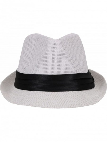 Fedoras Beach Straw Fedora Hat w/Solid Hat Band for Men & Women - White - CT17XHSTR73 $16.08