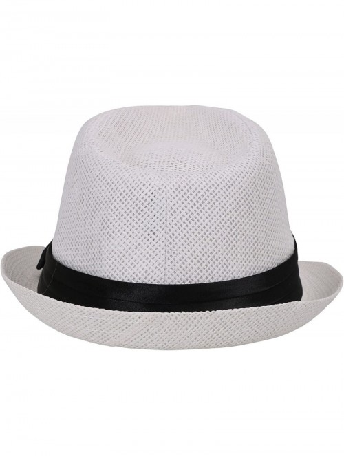 Fedoras Beach Straw Fedora Hat w/Solid Hat Band for Men & Women - White - CT17XHSTR73 $16.08