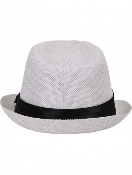 Fedoras Beach Straw Fedora Hat w/Solid Hat Band for Men & Women - White - CT17XHSTR73 $16.08