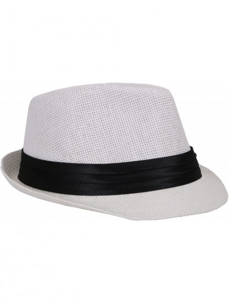 Fedoras Beach Straw Fedora Hat w/Solid Hat Band for Men & Women - White - CT17XHSTR73 $16.08