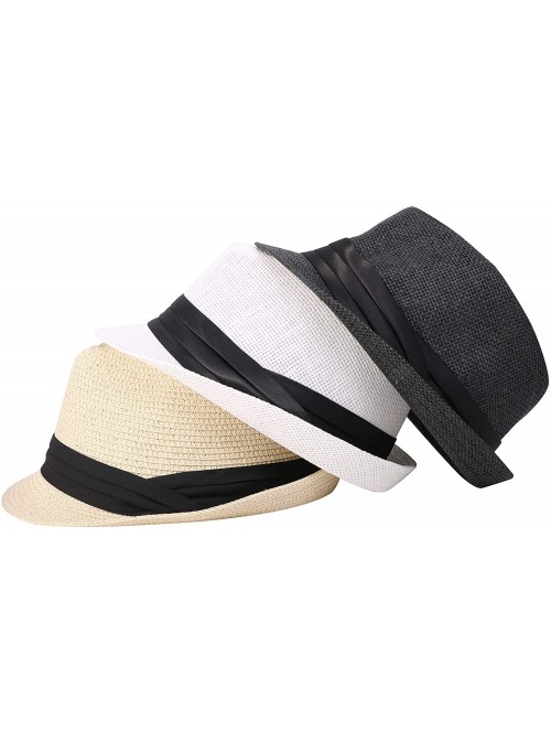 Fedoras Beach Straw Fedora Hat w/Solid Hat Band for Men & Women - White - CT17XHSTR73 $16.08