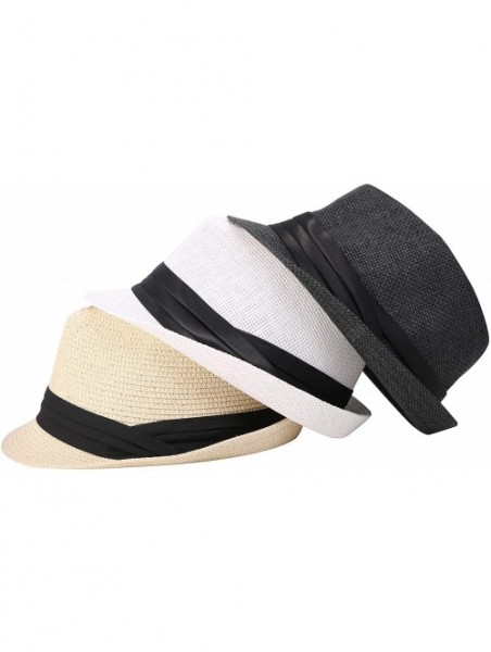 Fedoras Beach Straw Fedora Hat w/Solid Hat Band for Men & Women - White - CT17XHSTR73 $16.08