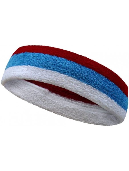 Headbands 3 Striped Large Thick Wide Basketball Headband pro[1 Piece] - Dark Red / Sky Blue / White - CH11VC8ZO1L $15.22