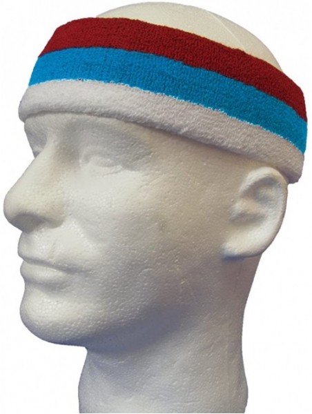 Headbands 3 Striped Large Thick Wide Basketball Headband pro[1 Piece] - Dark Red / Sky Blue / White - CH11VC8ZO1L $15.22