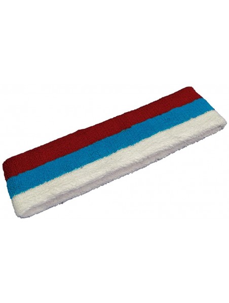 Headbands 3 Striped Large Thick Wide Basketball Headband pro[1 Piece] - Dark Red / Sky Blue / White - CH11VC8ZO1L $15.22