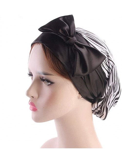 Skullies & Beanies Vintage Women Satin Scarf Chemo Cap Bowknot Turban Wrap Hair Loss Cap - Zebra-stripe - C118HZEK5TX $11.92