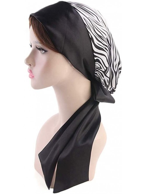 Skullies & Beanies Vintage Women Satin Scarf Chemo Cap Bowknot Turban Wrap Hair Loss Cap - Zebra-stripe - C118HZEK5TX $11.92