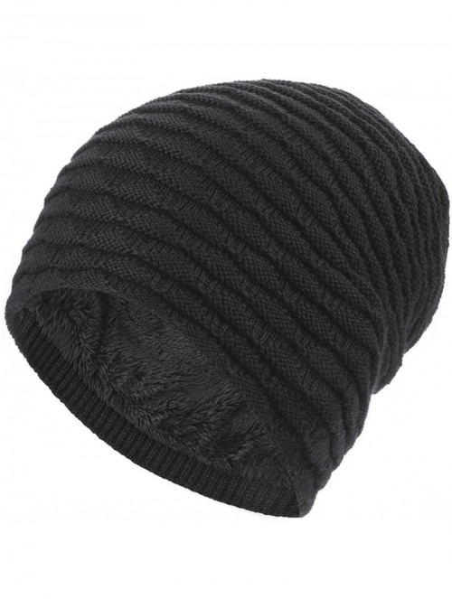 Skullies & Beanies Winter Warm Knit Beanie Hats Slouchy Thick Fleece Cozy Skull Cap Unisex - Black - CX18KE9ZOE7 $9.96