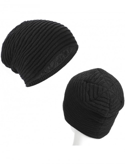 Skullies & Beanies Winter Warm Knit Beanie Hats Slouchy Thick Fleece Cozy Skull Cap Unisex - Black - CX18KE9ZOE7 $9.96