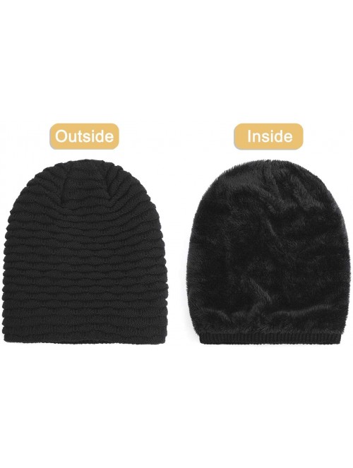 Skullies & Beanies Winter Warm Knit Beanie Hats Slouchy Thick Fleece Cozy Skull Cap Unisex - Black - CX18KE9ZOE7 $9.96