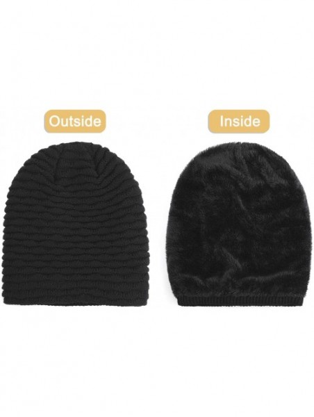 Skullies & Beanies Winter Warm Knit Beanie Hats Slouchy Thick Fleece Cozy Skull Cap Unisex - Black - CX18KE9ZOE7 $9.96