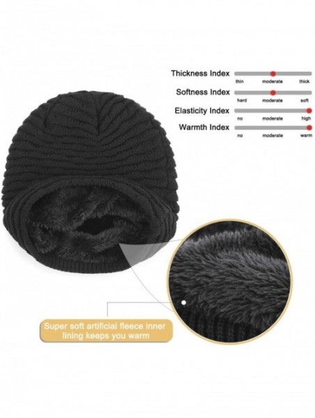 Skullies & Beanies Winter Warm Knit Beanie Hats Slouchy Thick Fleece Cozy Skull Cap Unisex - Black - CX18KE9ZOE7 $9.96