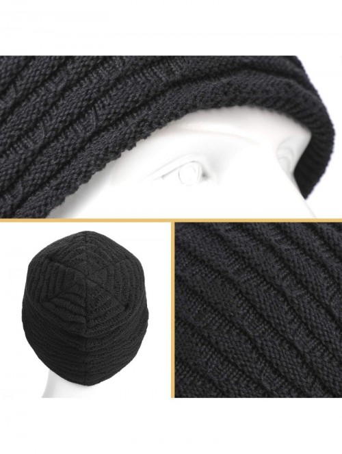 Skullies & Beanies Winter Warm Knit Beanie Hats Slouchy Thick Fleece Cozy Skull Cap Unisex - Black - CX18KE9ZOE7 $9.96