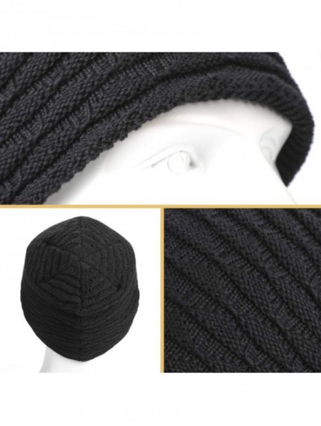 Skullies & Beanies Winter Warm Knit Beanie Hats Slouchy Thick Fleece Cozy Skull Cap Unisex - Black - CX18KE9ZOE7 $9.96