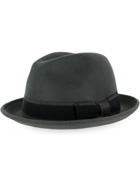 Fedoras Belfry Striped Trilby Men Women Crushable Wool Felt Fedora Hat - Grey - C71808ZEDDY $31.82