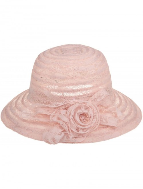 Sun Hats Summer Lace Beach Sun Hat Kentucky Derby Church Dress Bucket Hat - Pink - CW1850IQ2M4 $20.39