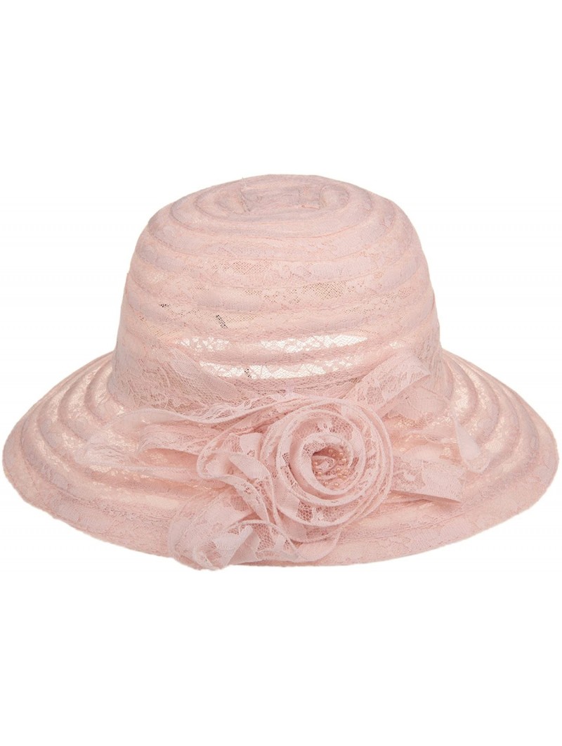 Sun Hats Summer Lace Beach Sun Hat Kentucky Derby Church Dress Bucket Hat - Pink - CW1850IQ2M4 $20.39