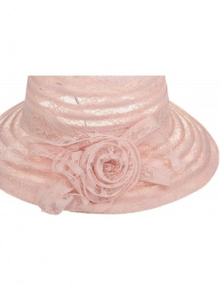 Sun Hats Summer Lace Beach Sun Hat Kentucky Derby Church Dress Bucket Hat - Pink - CW1850IQ2M4 $20.39