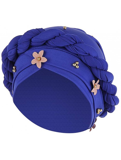 Skullies & Beanies Muslim Hat Pleated Twist Turbans for Women African Printing India Chemo Cap Flower Headwrap - Blue - C218W...