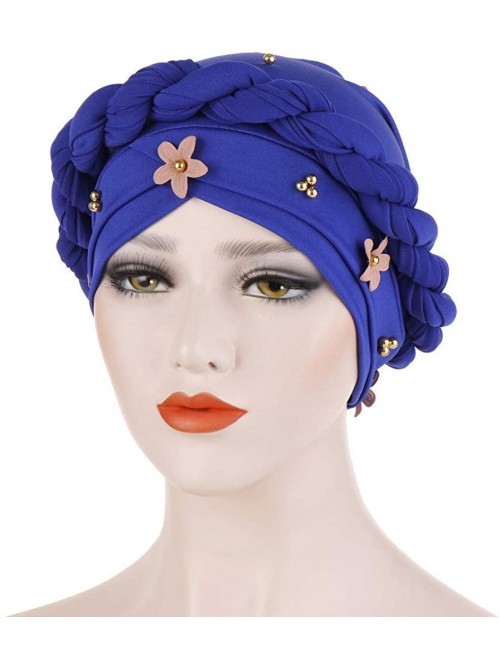 Skullies & Beanies Muslim Hat Pleated Twist Turbans for Women African Printing India Chemo Cap Flower Headwrap - Blue - C218W...