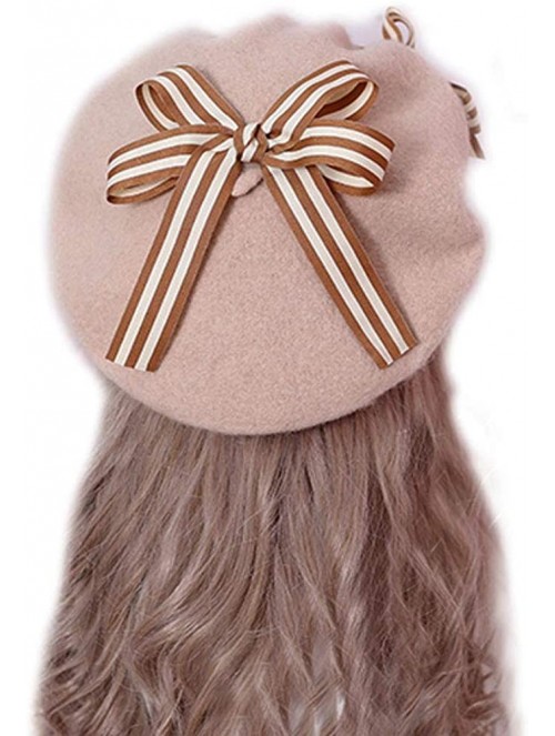 Berets Women's Girl's Lolita Cat's Butt Ladies Painter Hat Berets with Bowknot - Beige - CE18LL04EH3 $24.42