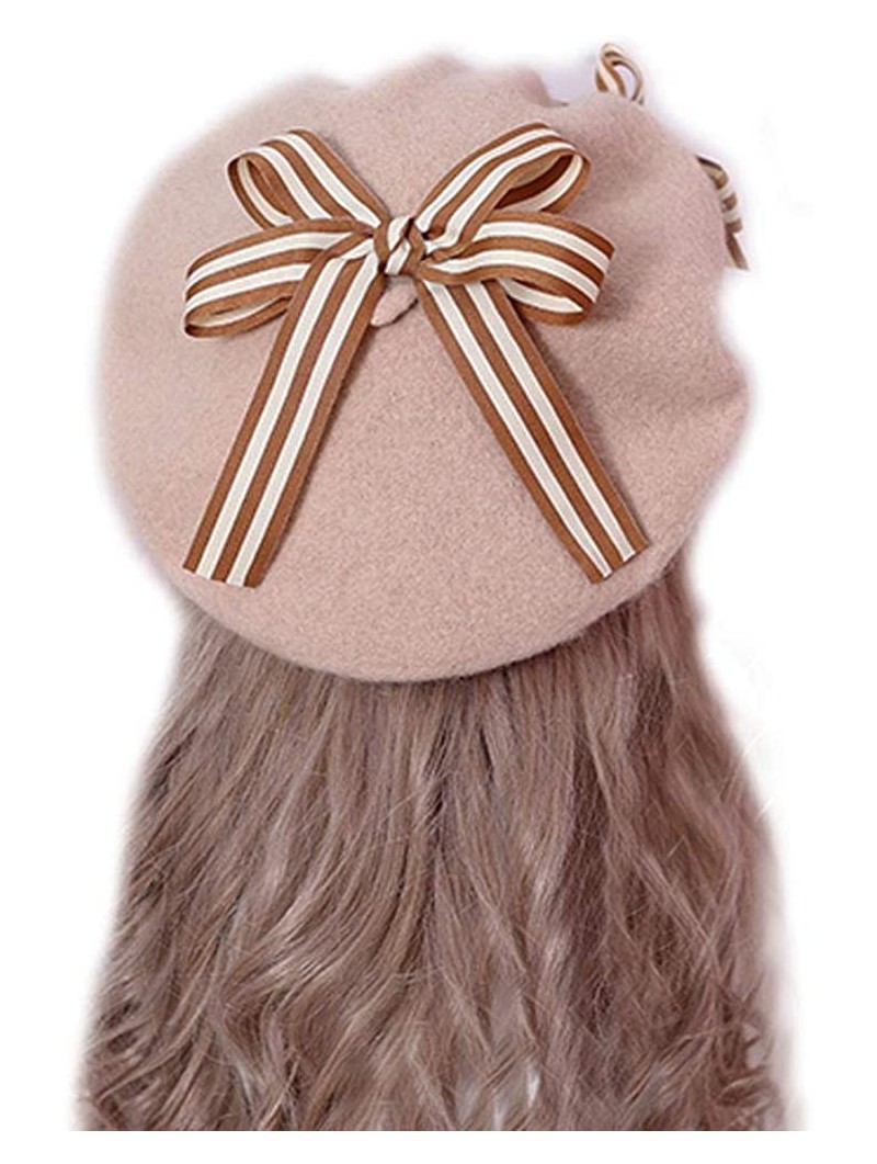 Berets Women's Girl's Lolita Cat's Butt Ladies Painter Hat Berets with Bowknot - Beige - CE18LL04EH3 $24.42