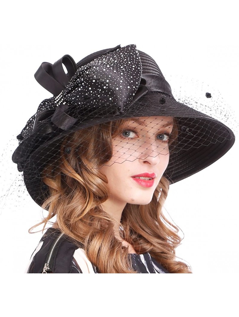 Sun Hats Women's Dressy Church Baptism Wedding Derby Hat - Mesh-black - CR18C3IQ5KL $38.87