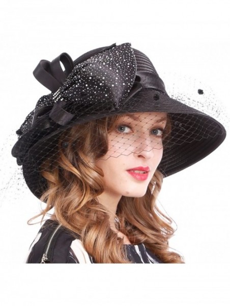 Sun Hats Women's Dressy Church Baptism Wedding Derby Hat - Mesh-black - CR18C3IQ5KL $38.87