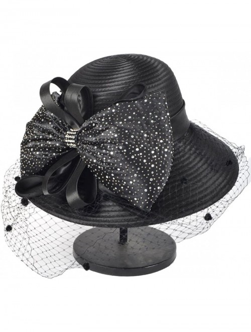 Sun Hats Women's Dressy Church Baptism Wedding Derby Hat - Mesh-black - CR18C3IQ5KL $38.87