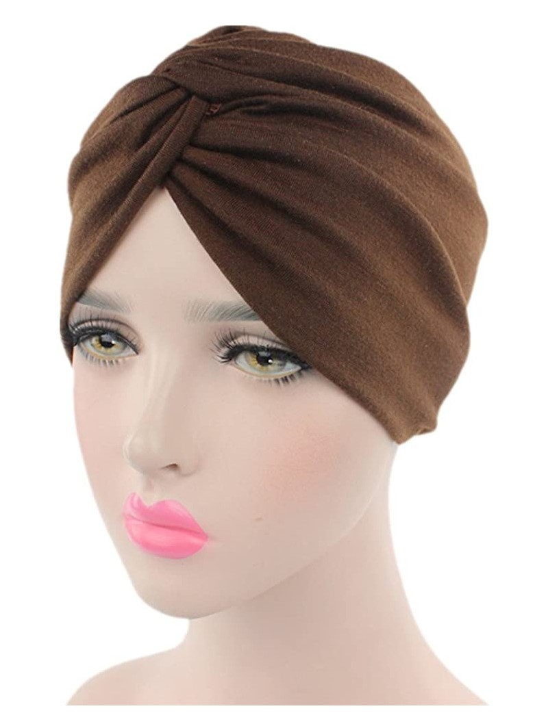 Skullies & Beanies Chemo Sleep Turban Headwear Scarf Beanie Cap Hat for Cancer Patient Hair Loss - Brown - CS187U2L9NG $15.46