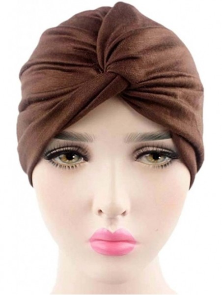 Skullies & Beanies Chemo Sleep Turban Headwear Scarf Beanie Cap Hat for Cancer Patient Hair Loss - Brown - CS187U2L9NG $15.46