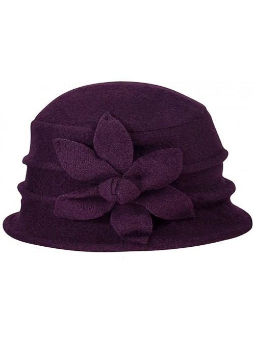 Bucket Hats Women's Elegant Flower Beret Wool Cap Cloche Bucket Hat - Purple - CE12N60AB2Y $20.31