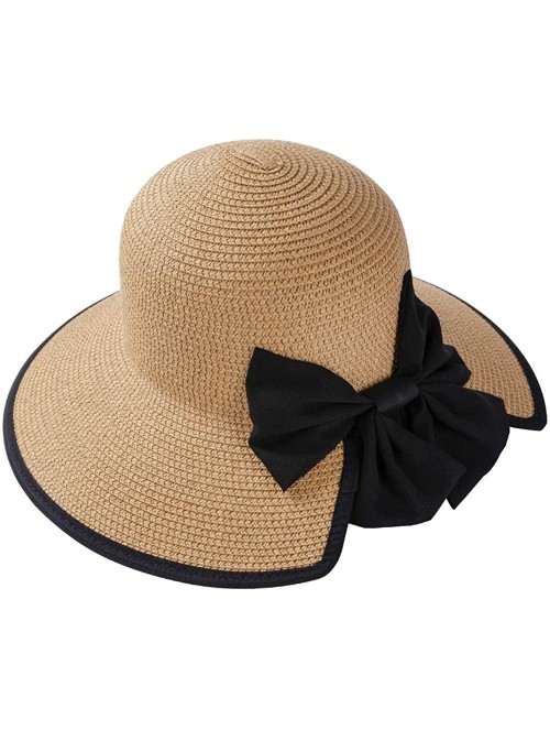 Sun Hats Summer Straw Beach Sun Visor Ponytail Hats for Women Foldable Floppy - Straw-nk-khiki - CS18R3449UW $18.28