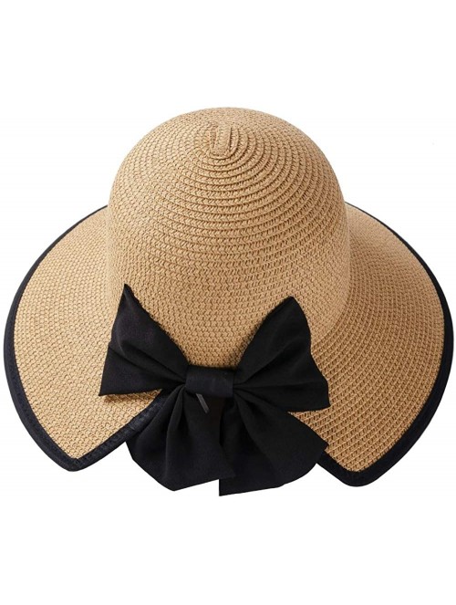 Sun Hats Summer Straw Beach Sun Visor Ponytail Hats for Women Foldable Floppy - Straw-nk-khiki - CS18R3449UW $18.28